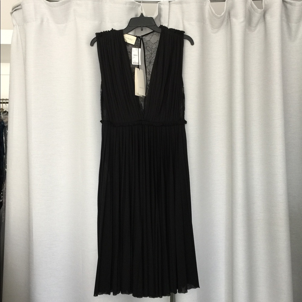 NWT Gucci Black Lace-Trimmed Midi Dress - Picture 3 of 6